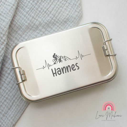 Brotdose aus Edelstahl mit Namen Personalisiert, Motiv Mountainbiker