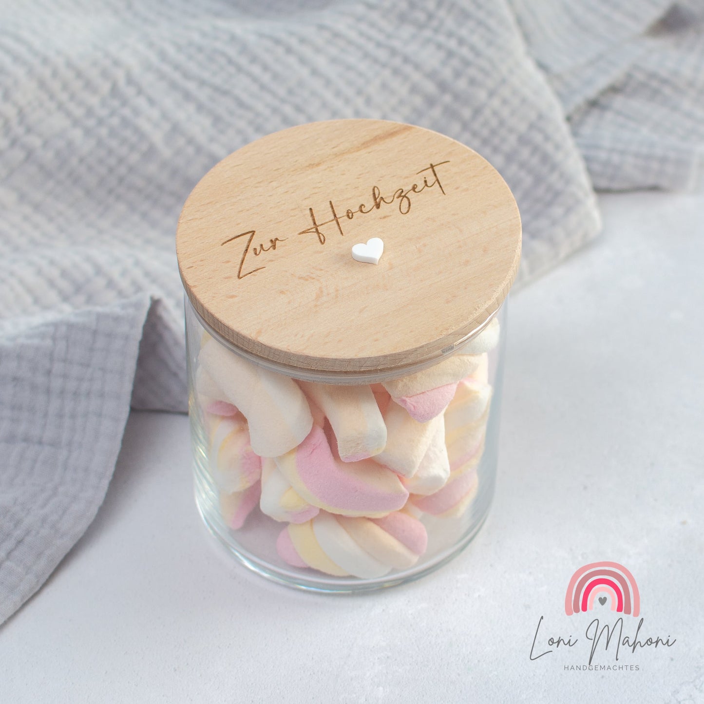 Hochzeitsgeschenk personalisierbar, personalisiertes Vorratsglas mit Holzdeckel, ideal als Geldgeschenk zur Hochzeit