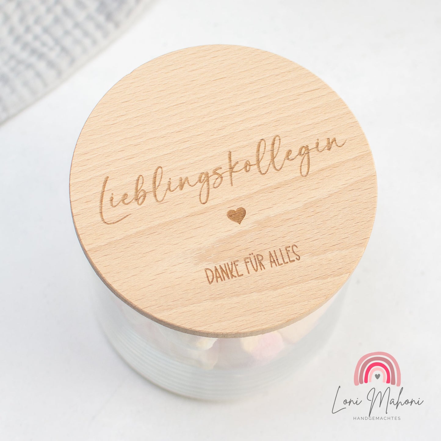 Geschenk für Kollegin, "Lieblingskollegin", personalisiertes Vorratsglas mit Holzdeckel