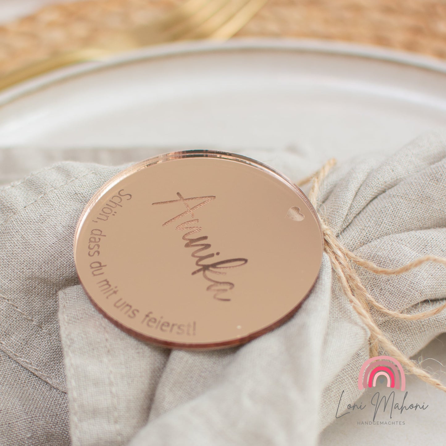 Platzkarten für Hochzeit, Taufe oder Geburtstag aus edlem Spiegelacryl, Form Kreis