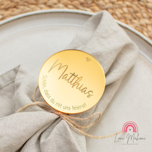 Platzkarten für Hochzeit, Taufe oder Geburtstag aus edlem Spiegelacryl, Form Kreis