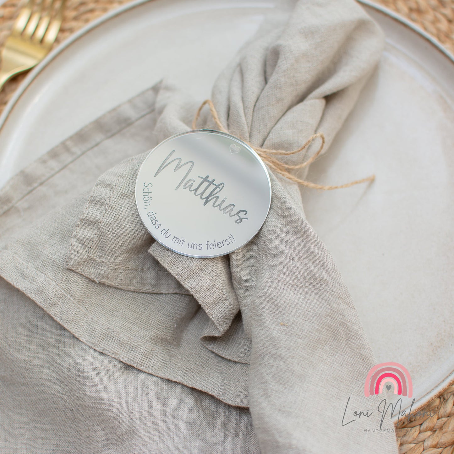 Platzkarten für Hochzeit, Taufe oder Geburtstag aus edlem Spiegelacryl, Form Kreis
