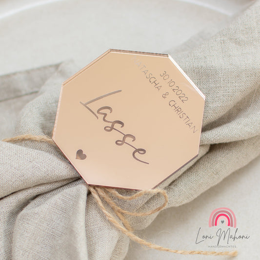 Platzkarten für Hochzeit, Taufe oder Geburtstag aus edlem Spiegelacryl, Form Achteck