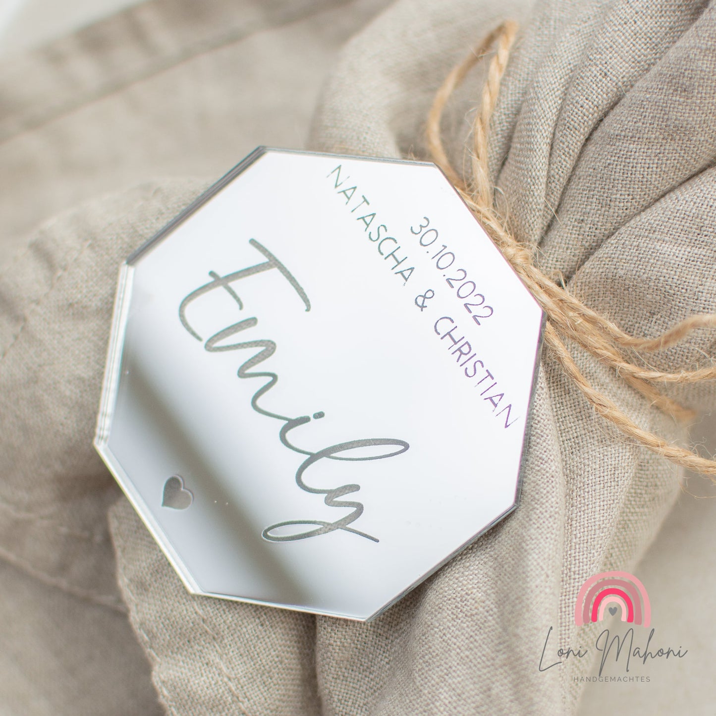 Platzkarten für Hochzeit, Taufe oder Geburtstag aus edlem Spiegelacryl, Form Achteck