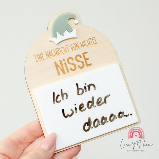 Personalisiertes Nachrichtenbrett für Weihnachtswichtel, Name und Farbe wählbar, Nachricht von deinem Wichtel