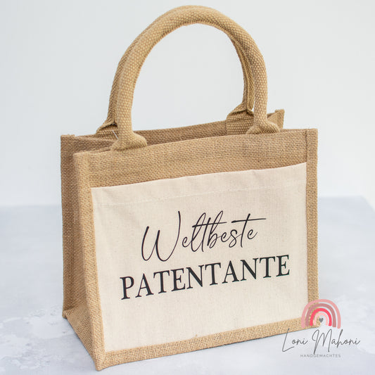 Jute Geschenktasche Weltbeste Patentante