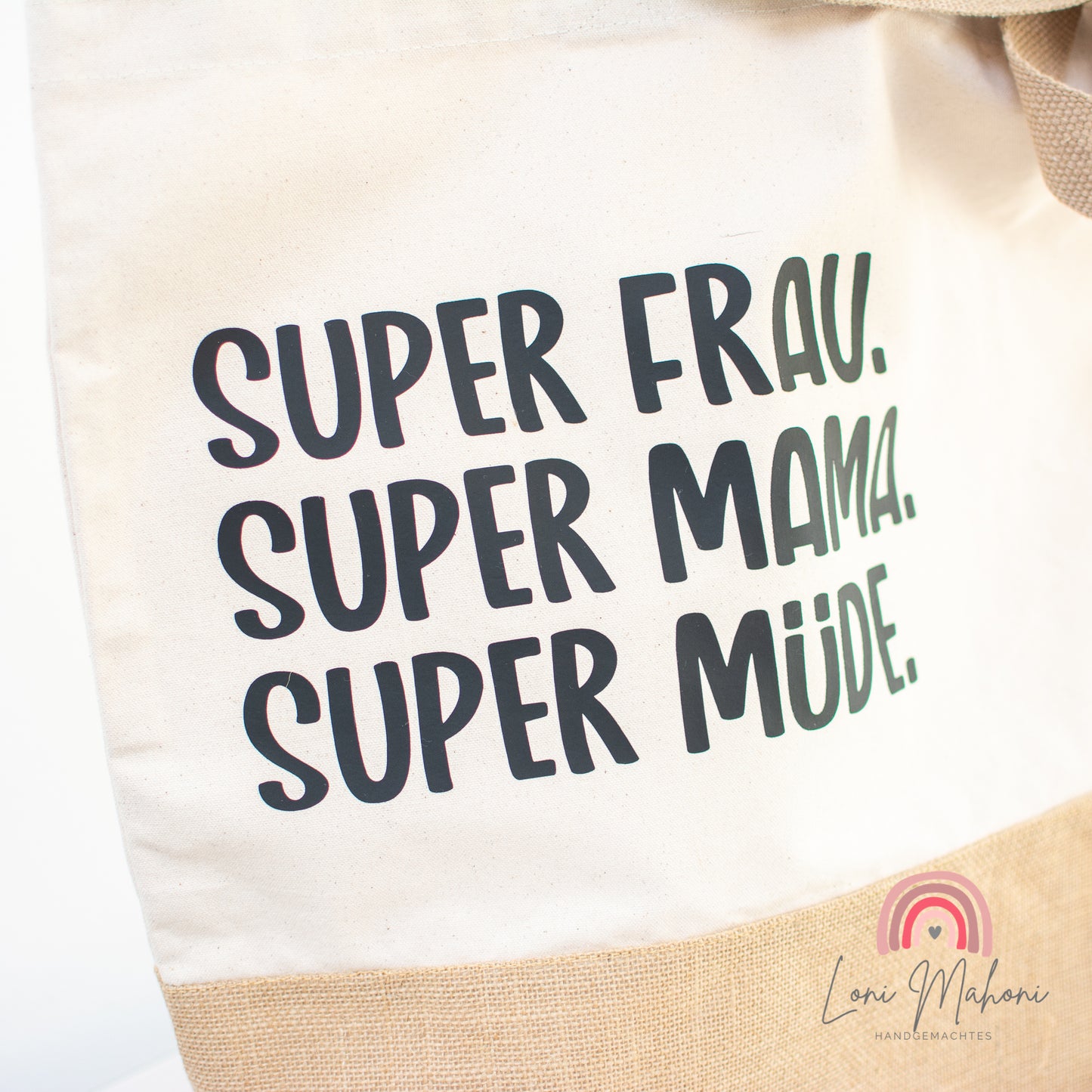 Jute Shoppingtasche XL "Super Mama"