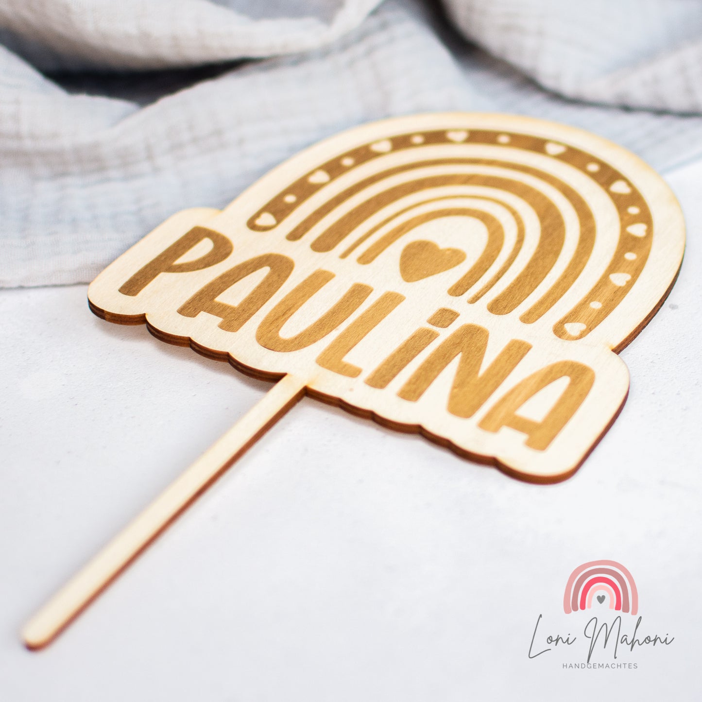 Cake Topper "Regenbogen", personalisiert mit Vornamen