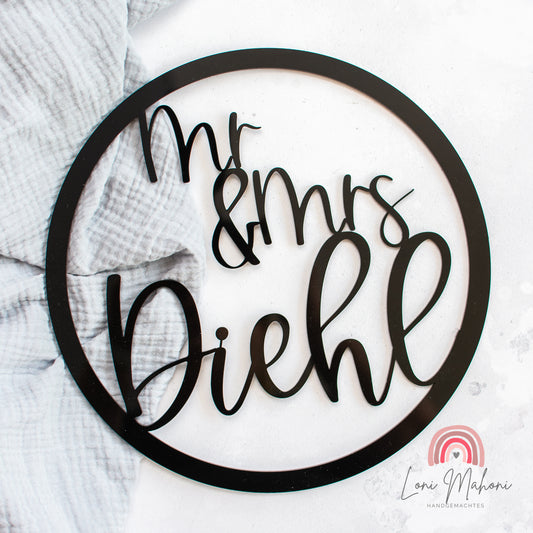 Türschild Acryl, Mr & Mrs, personalisiert mit Nachnamen