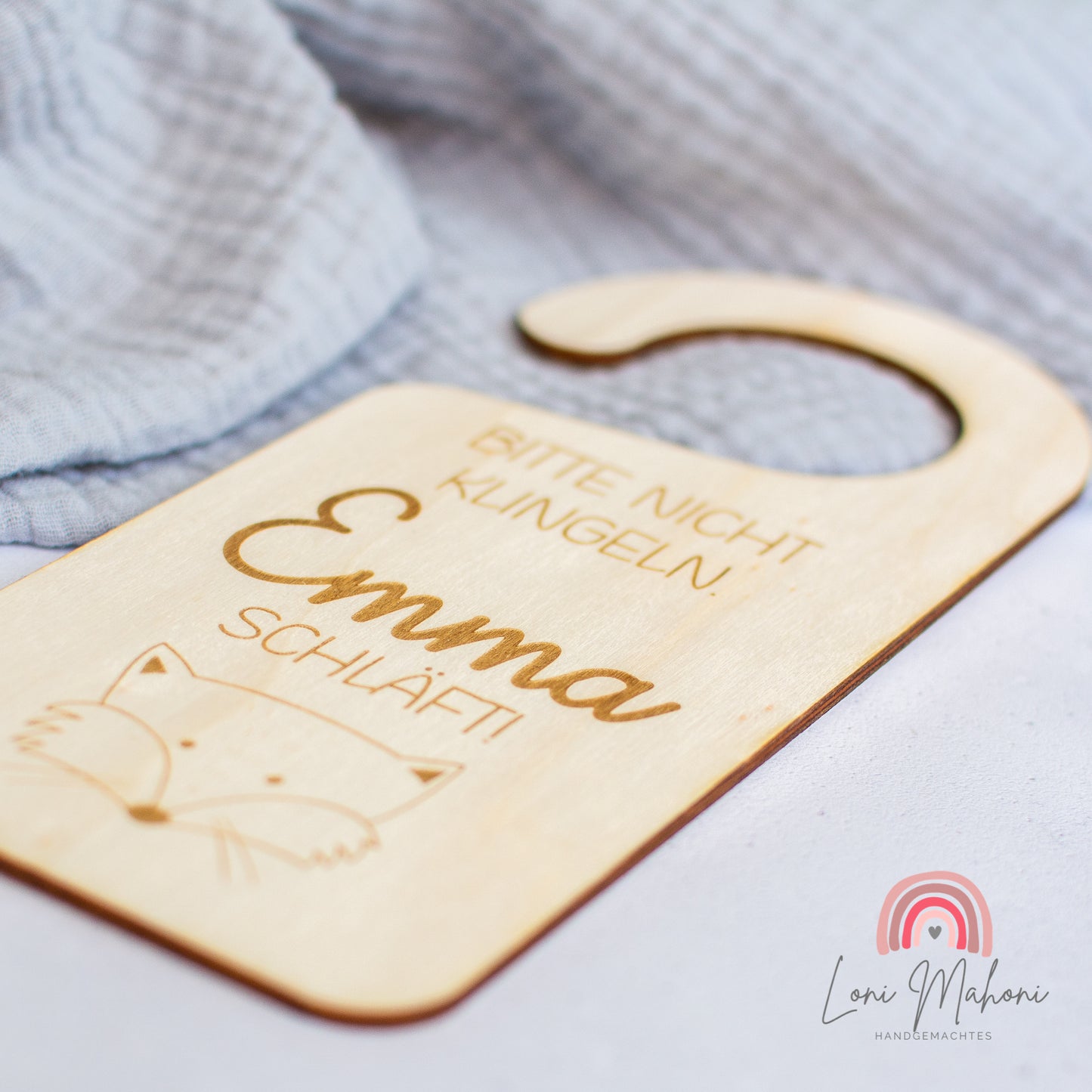 Türhänger aus Holz, personalisiert "Bitte nicht klingeln" Motiv Fuchs