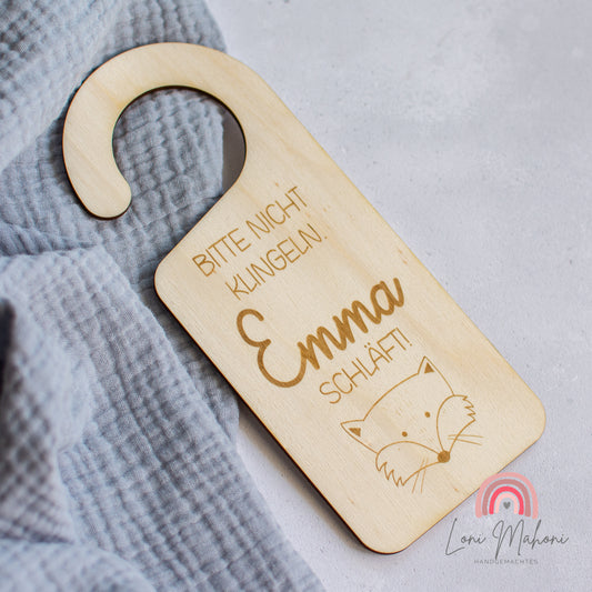 Türhänger aus Holz, personalisiert "Bitte nicht klingeln" Motiv Fuchs