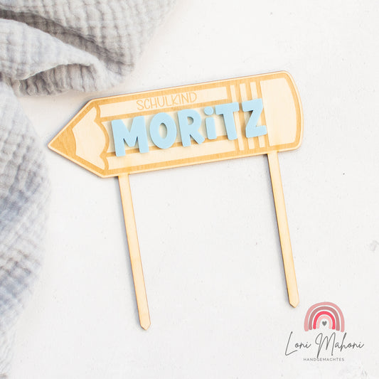 Cake Topper Schulkind aus Holz und Acryl, personalisiert
