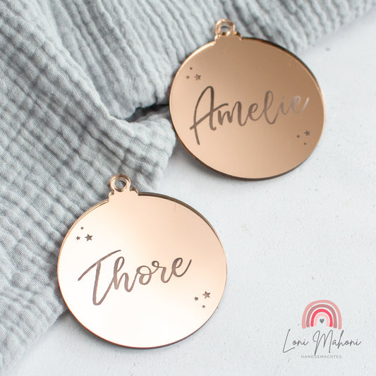 Anhänger aus Spiegelacrly, personalisiert für Christbaum oder als Geschenkanhänger