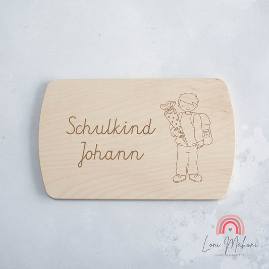 Frühstücksbrett Schulkind mit Schultüte personalisiert