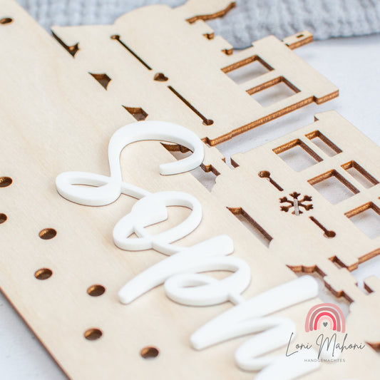 Adventskalender, personalisiert, wiederverwendbar aus Holz, Motiv Weihnachtsexpress