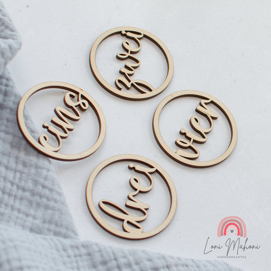 Adventskranz-Anhänger, Zahlen als Schrift, Holzanhänger