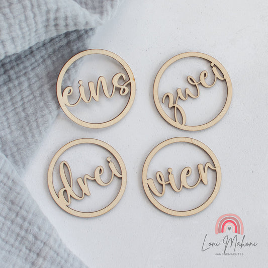 Adventskranz-Anhänger, Zahlen als Schrift, Holzanhänger