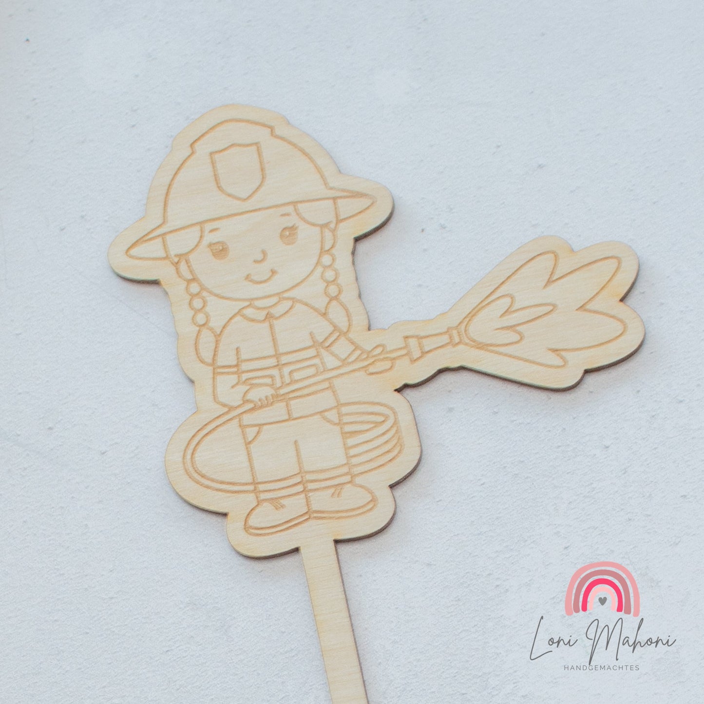 Feuerwehr & Feuerwehrauto Cake Topper aus Holz mit Lasergravur