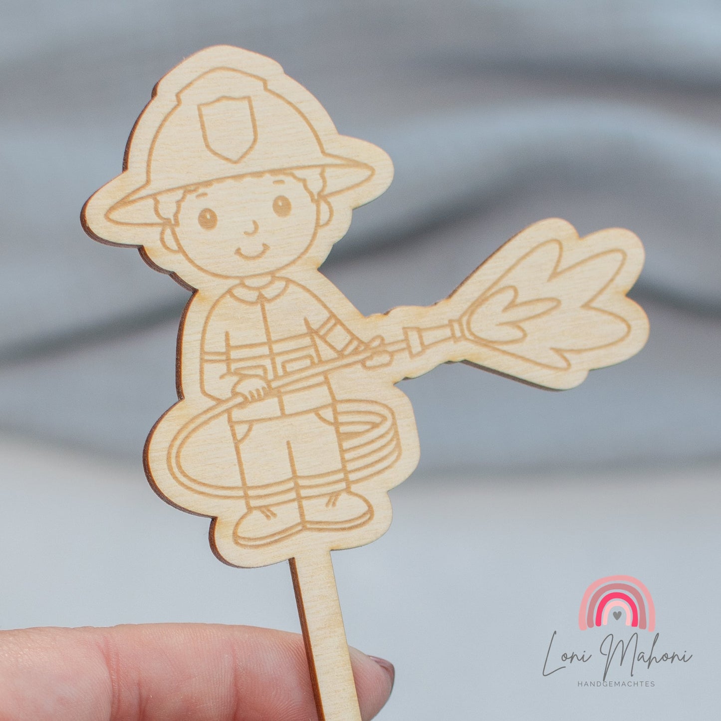 Feuerwehr & Feuerwehrauto Cake Topper aus Holz mit Lasergravur