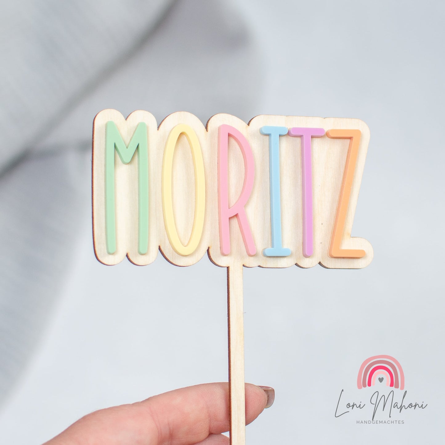 Bunter, personalisierter Tortenstecker mit Namen (Cake Topper)