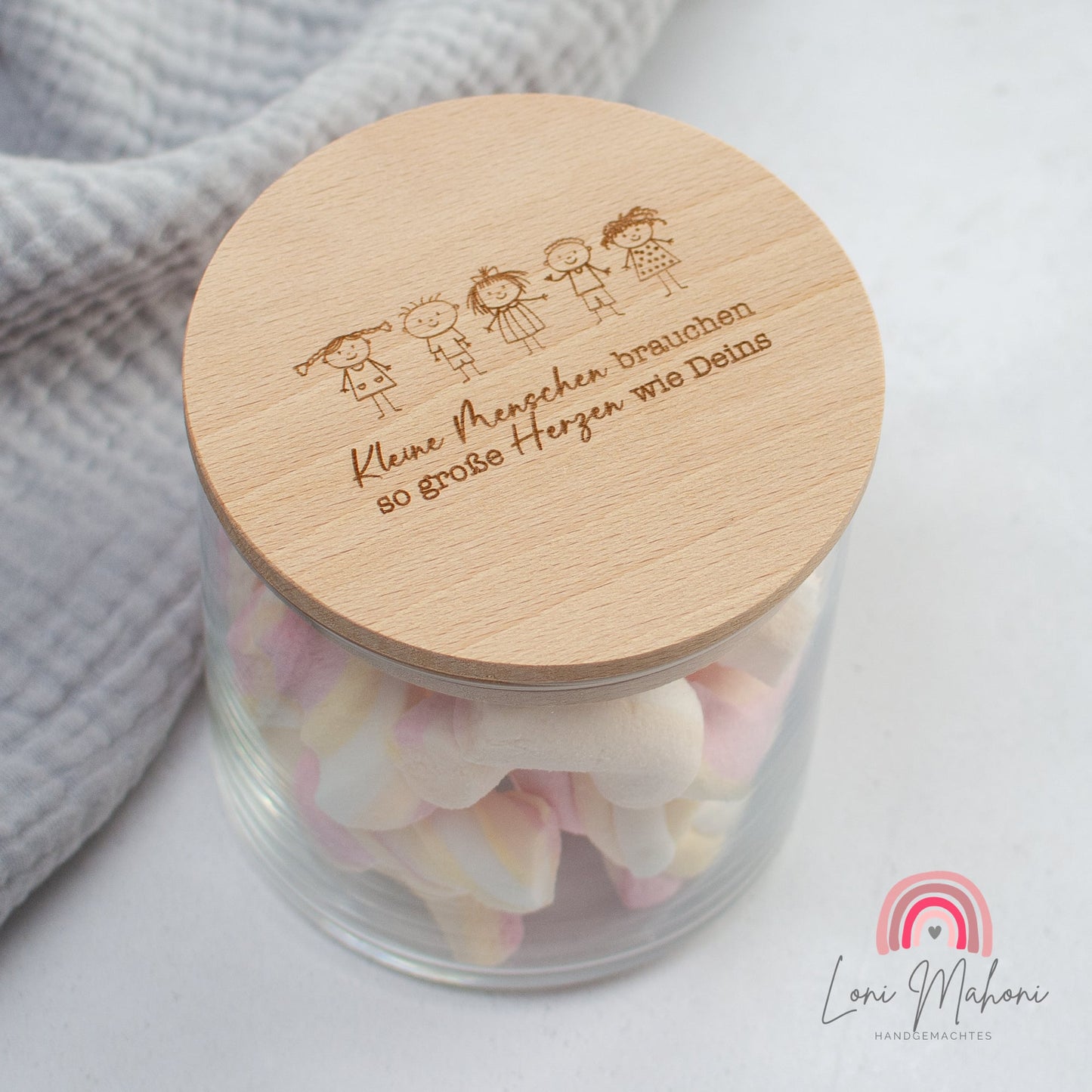 Personalisierbares Vorratsglas mit Holzdeckel, Geschenk oder Dankeschön für Erzieher, Erzieherin, Lehrer, Lehrerin, Hebamme, Tagesmutter