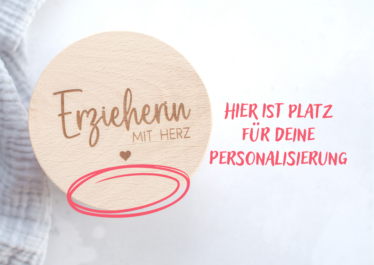 Vorratsglas mit Holzdeckel als Geschenk, personalisierbar, Motiv: Erzieherin / Lehrerin / Hebamme mit HERZ