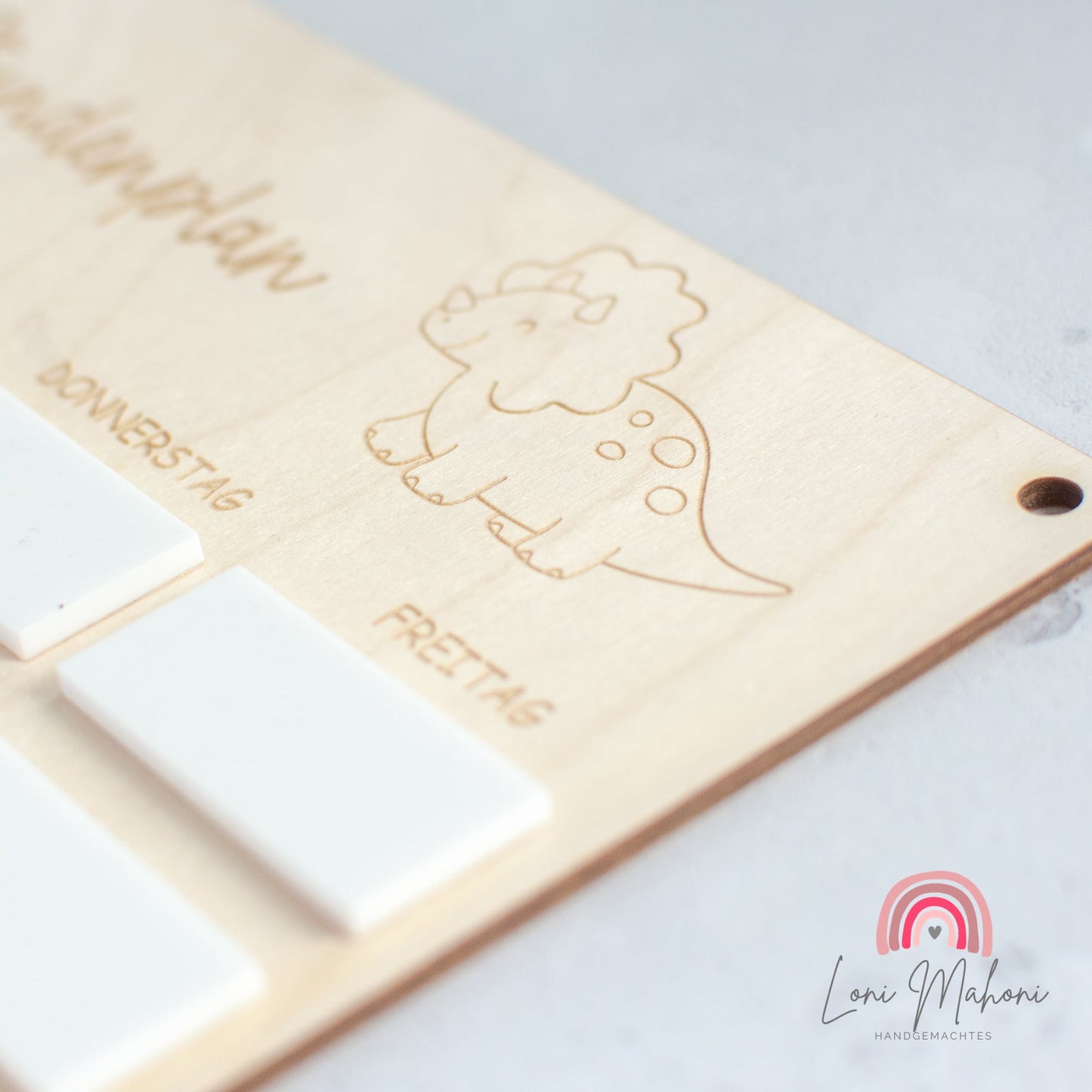 Personalisierter Stundenplan aus Holz und Acryl, Motiv Dinosaurier